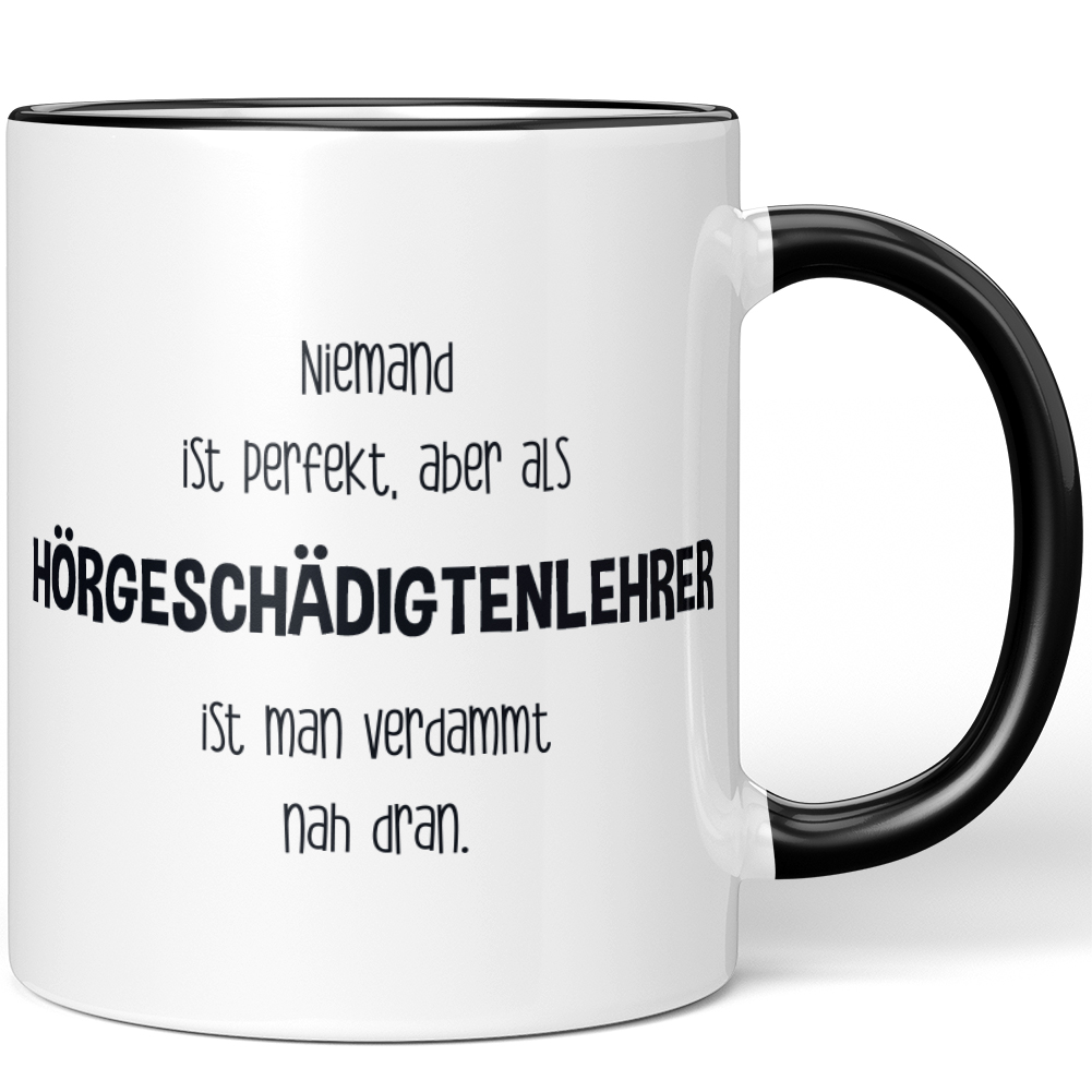Emaille Tasse Mit Pferde-Spruch – „Niemand Ist Perfekt, Aber Mit Einem Isländer Ist Man Verdammt Nah Dran“ | 300 Ml, Weiß Mit Schwarzem Rand & Motiv