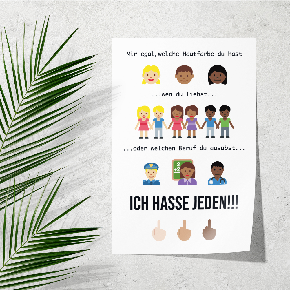 Mir egal welche Hautfarbe wen liebst welchen Beruf, ICH HASSE JEDEN 11001004840 - Bild 2 von 12